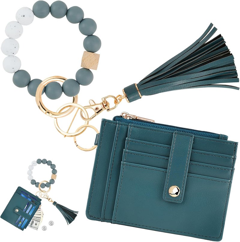 KNGITRYI Wallet Keychain Wristlet for Women,Slim RFID Credit Card Holder Purse Tassel Keychain Bangle Key Ring for Men Women - Image 1